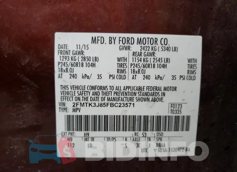 2FMTK3J85FBC23571 Photo# 13