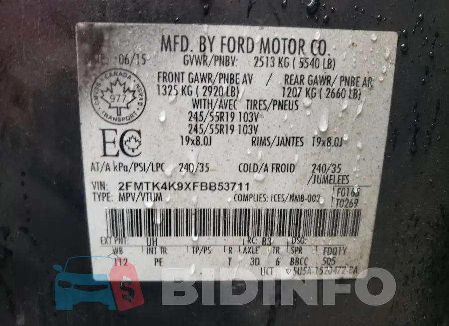 2FMTK4K9XFBB53711 Photo# 14