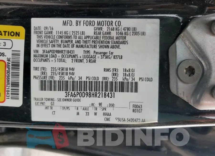 3FA6P0D98HR218431 Photo# 13