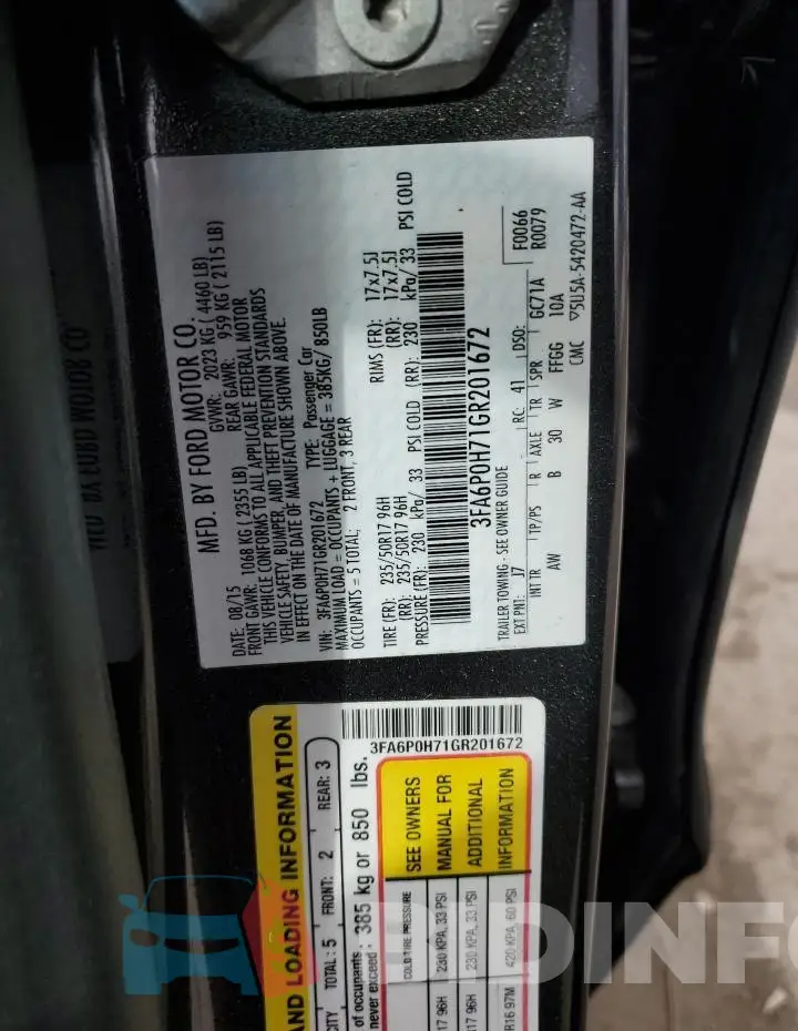 3FA6P0H71GR201672 Photo# 12