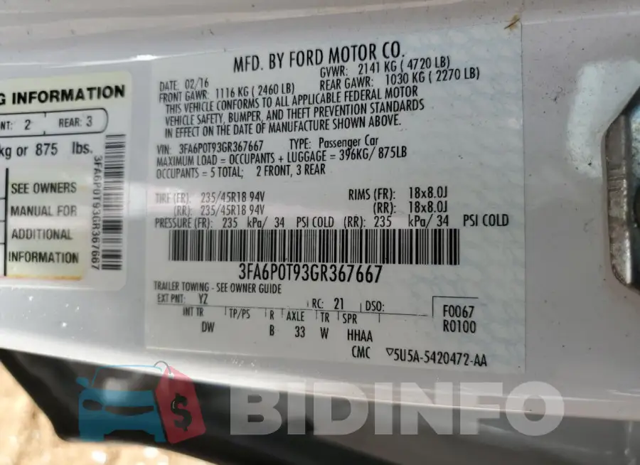 3FA6P0T93GR367667 Photo# 12