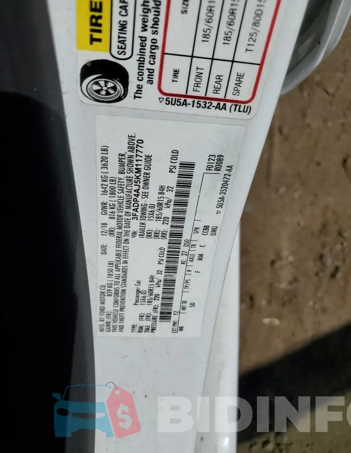 3FADP4AJ5KM117770 Photo# 12