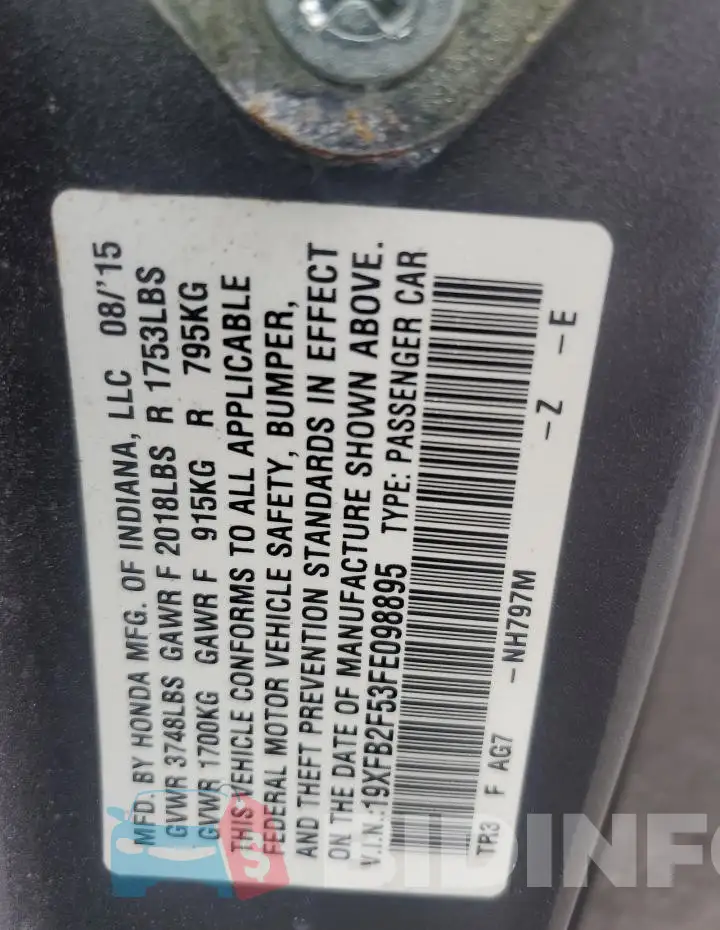 19XFB2F53FE098895 Photo# 13