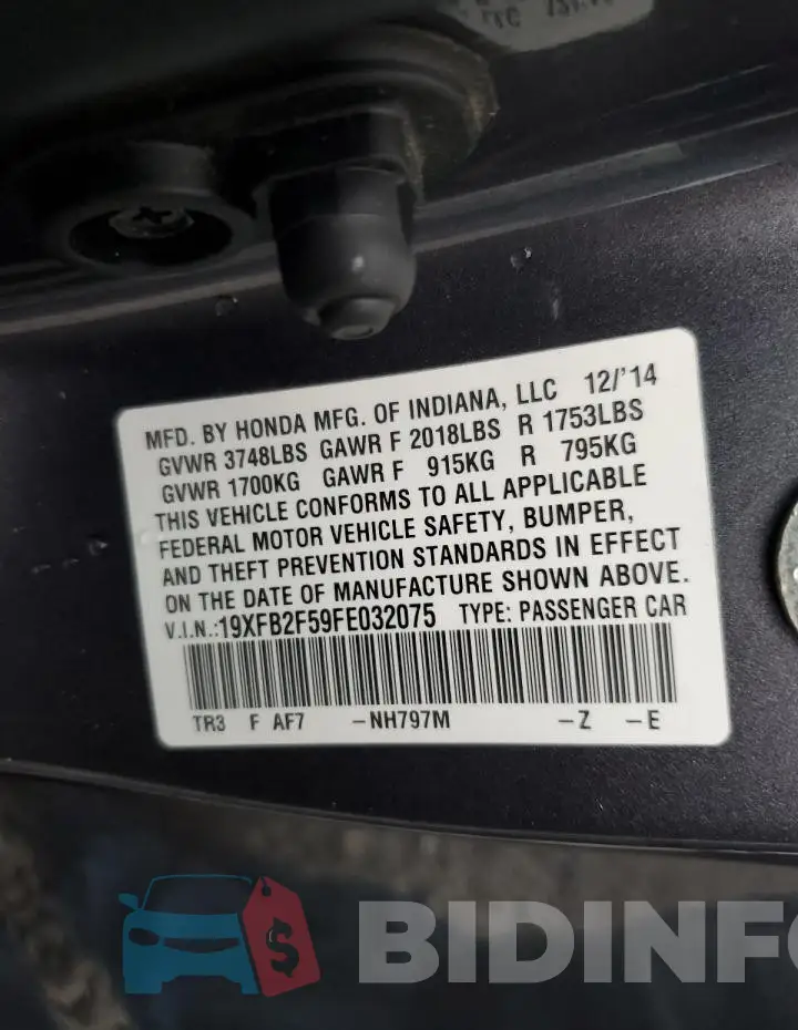 19XFB2F59FE032075 Photo# 12