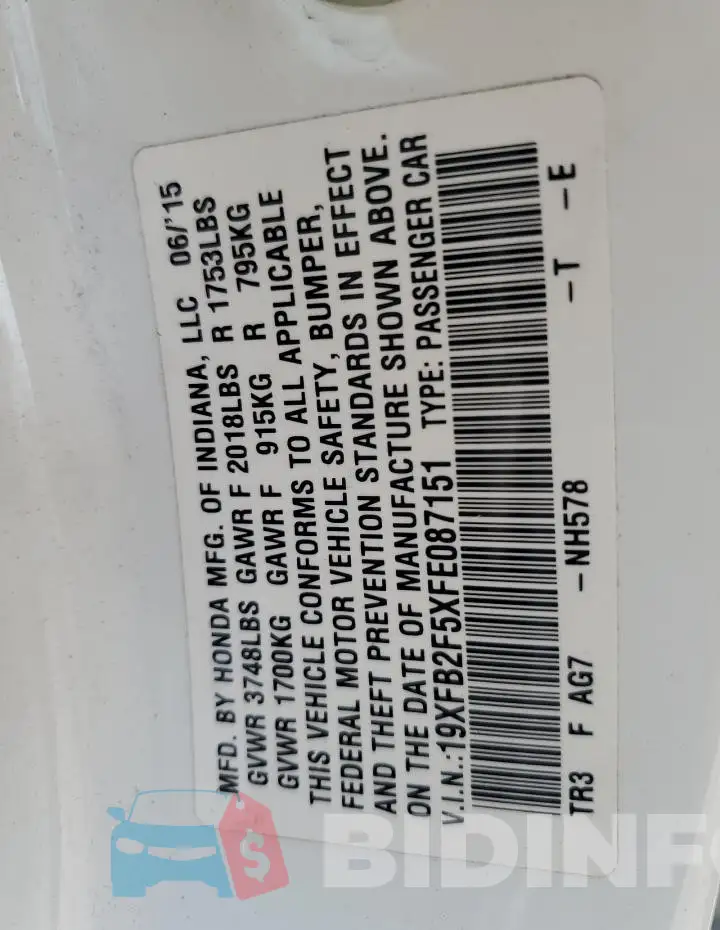 19XFB2F5XFE087151 Photo# 12