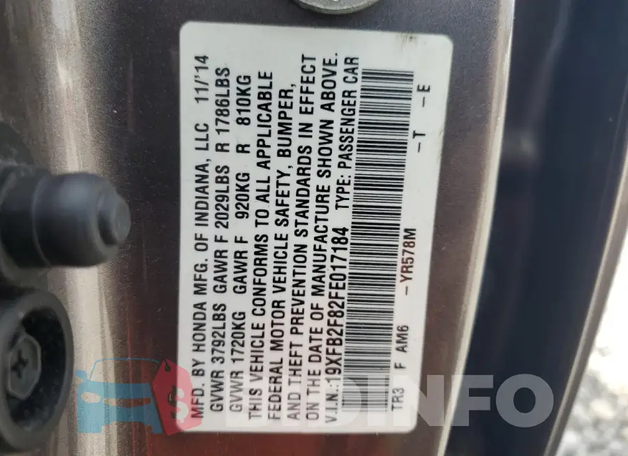 19XFB2F82FE017184 Photo# 13