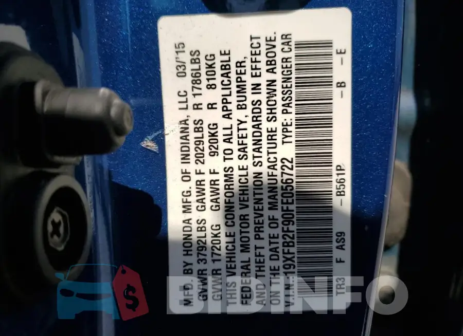 19XFB2F90FE056722 Photo# 13