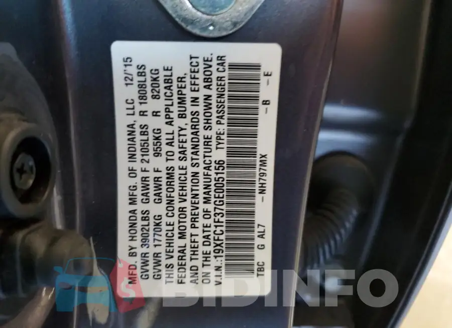 19XFC1F37GE005156 Photo# 13