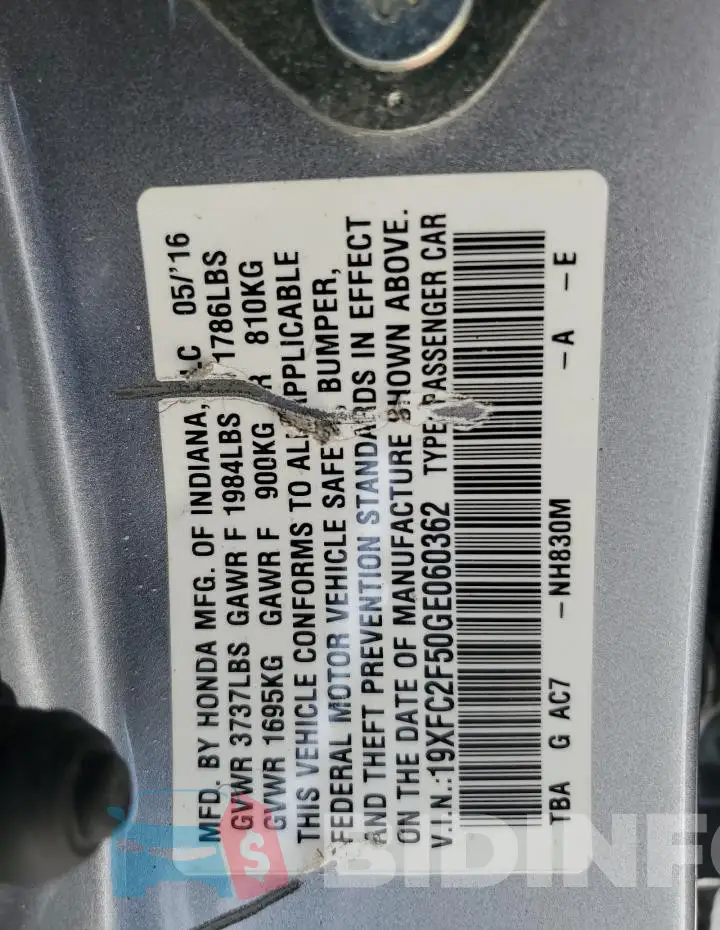 19XFC2F50GE060362 Photo# 13