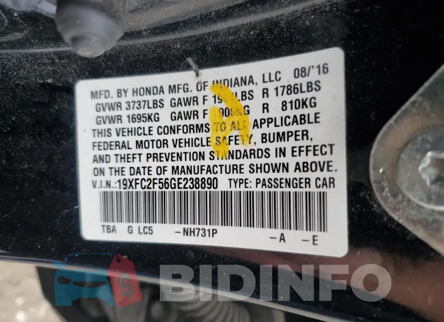 19XFC2F56GE238890 Photo# 12