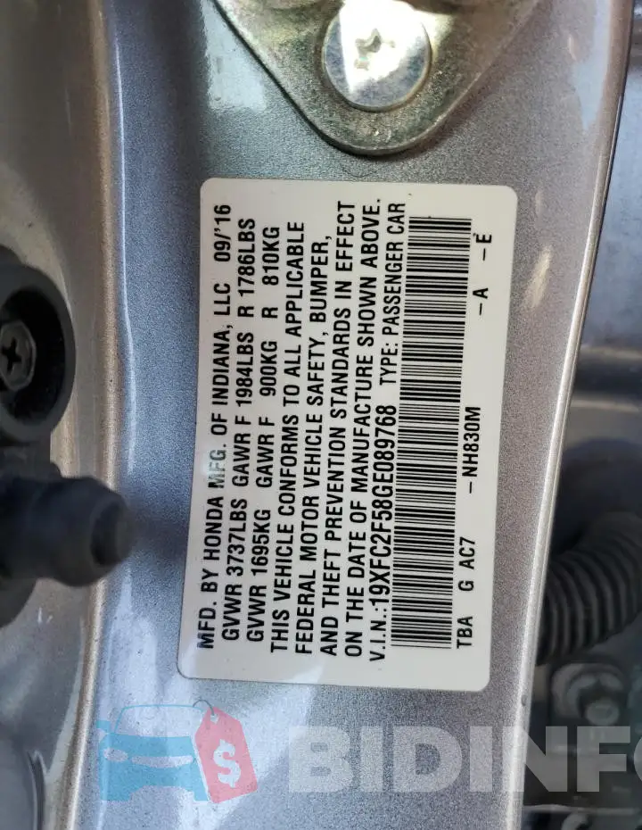 19XFC2F58GE089768 Photo# 12