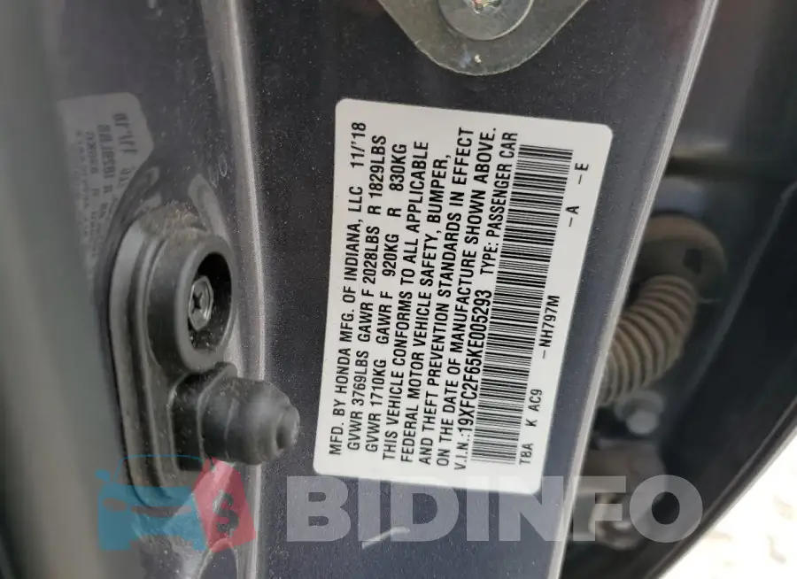 19XFC2F65KE005293 Photo# 12