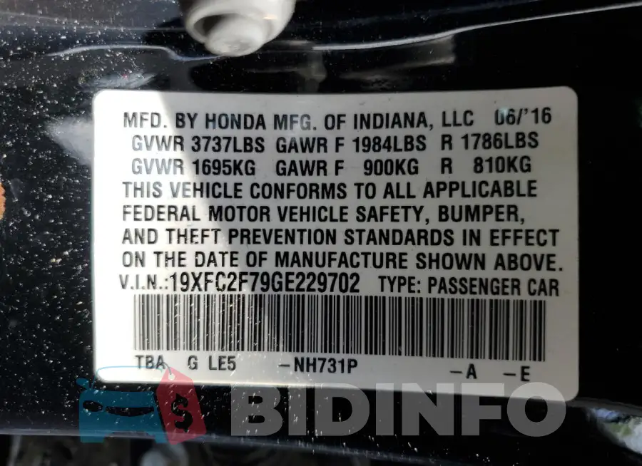 19XFC2F79GE229702 Photo# 12