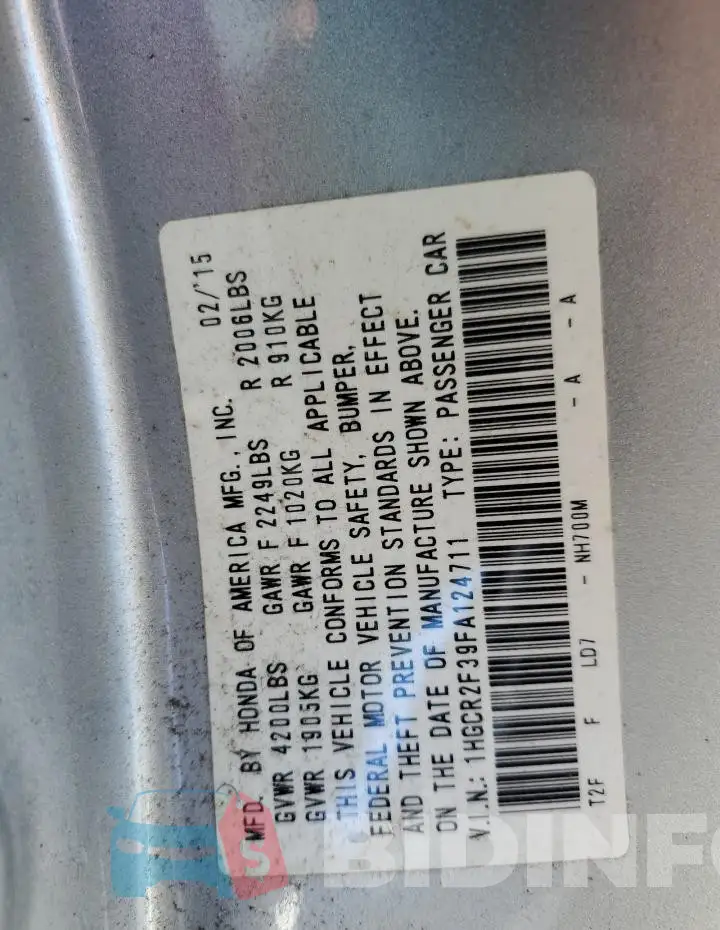1HGCR2F39FA124711 Photo# 12