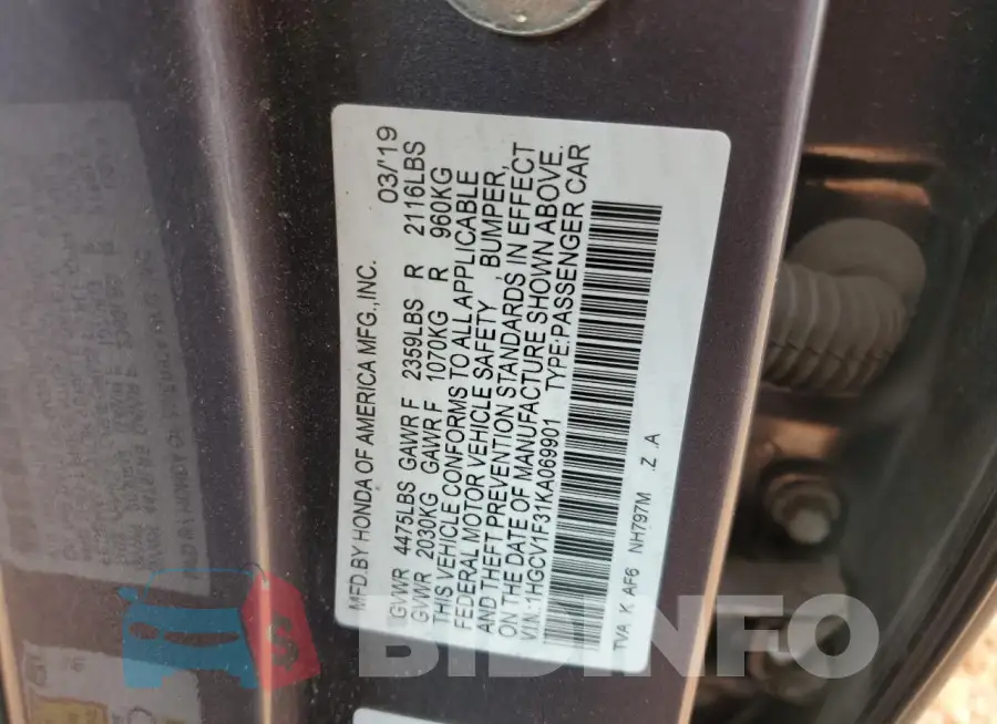 1HGCV1F31KA069901 Photo# 12