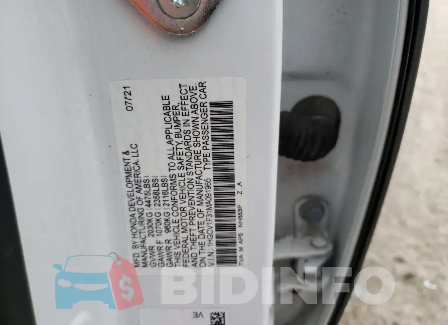 1HGCV1F31MA091965 Photo# 12