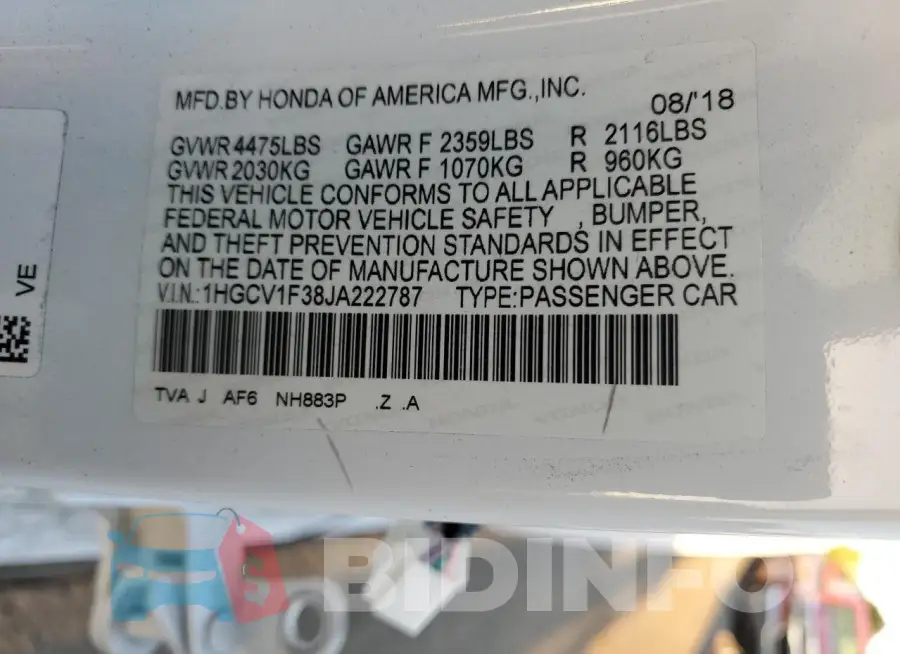 1HGCV1F38JA222787 Photo# 12