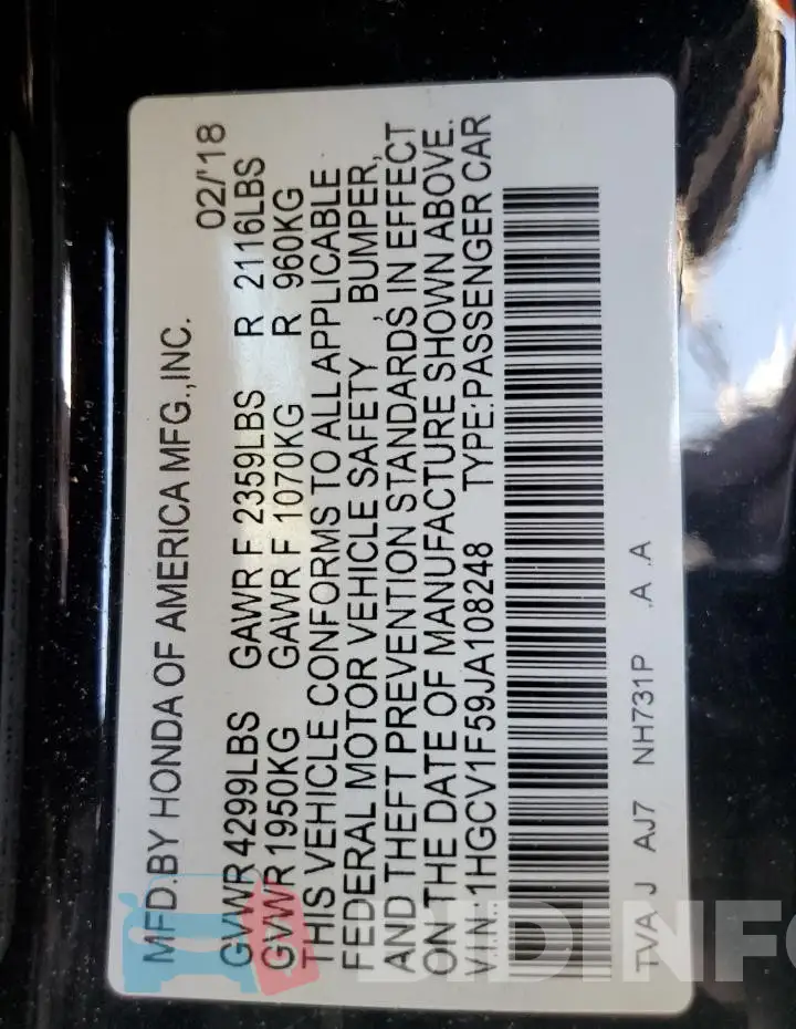 1HGCV1F59JA108248 Photo# 13