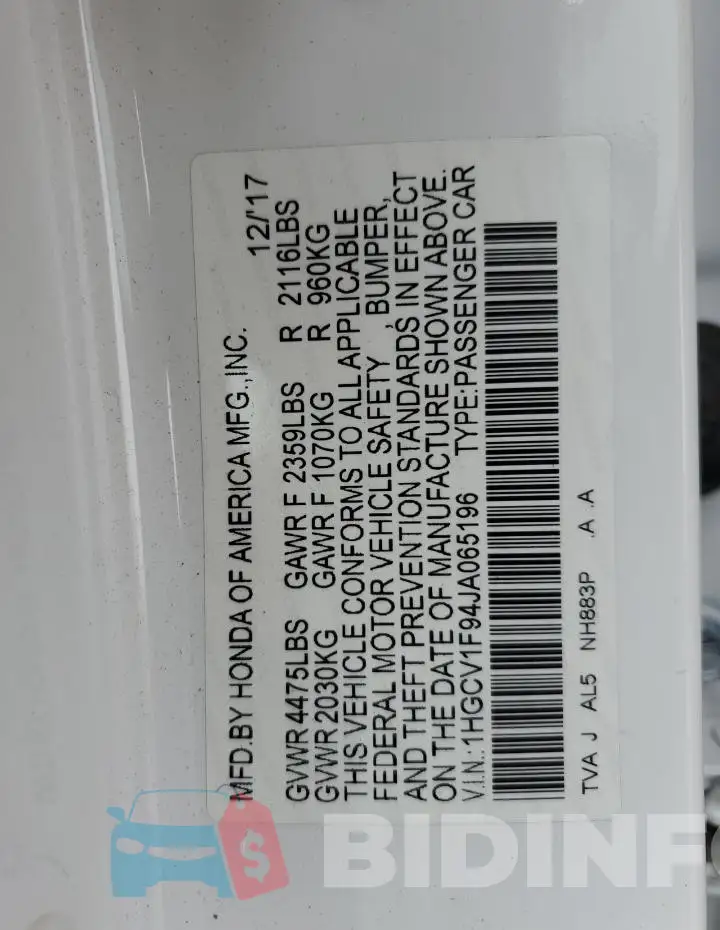 1HGCV1F94JA065196 Photo# 12
