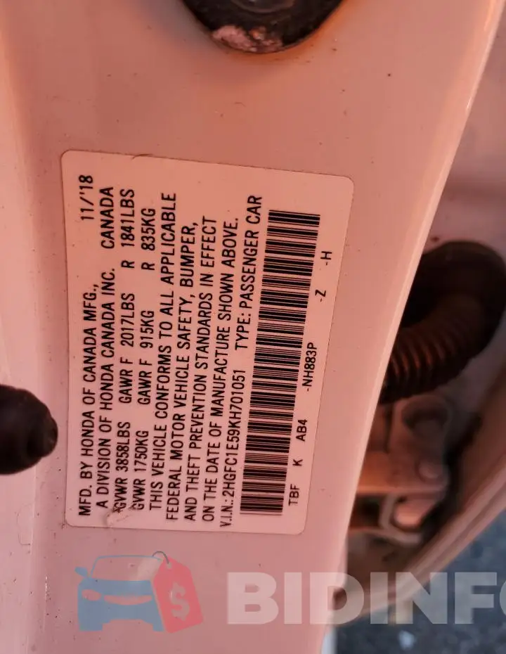 2HGFC1E59KH701051 Photo# 12