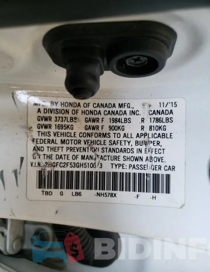 2HGFC2F53GH510673 Photo# 12