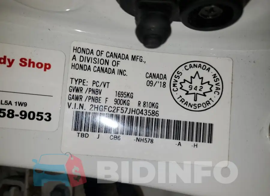 2HGFC2F57JH043586 Photo# 12