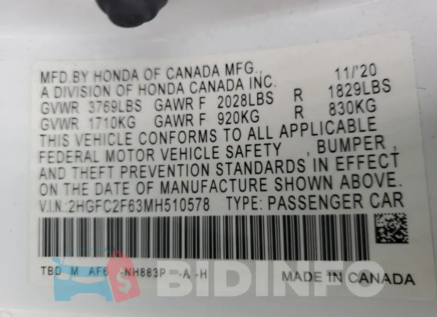 2HGFC2F63MH510578 Photo# 12