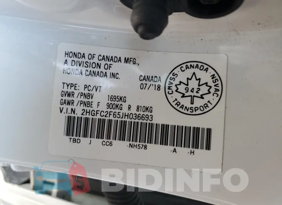 2HGFC2F65JH036693 Photo# 12