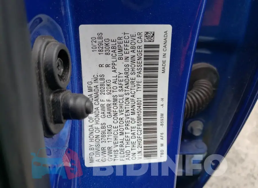 2HGFC2F65MH504801 Photo# 12
