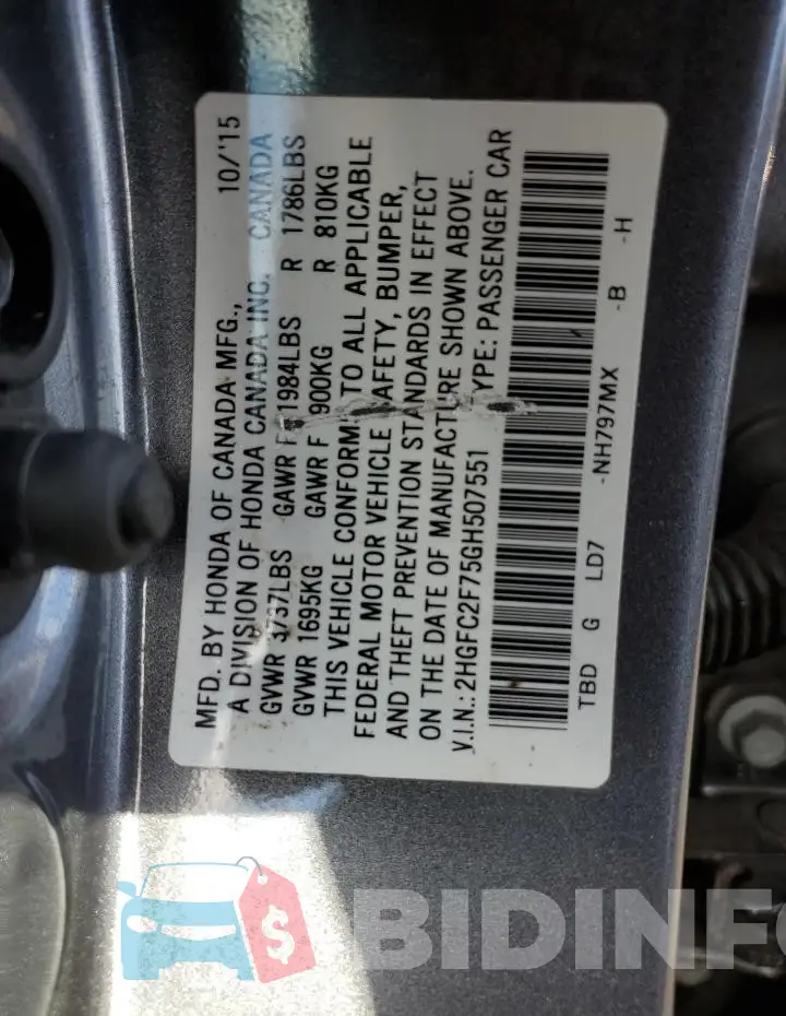 2HGFC2F75GH507551 Photo# 12