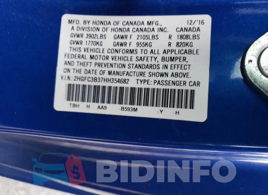 2HGFC3B37HH354682 Photo# 12