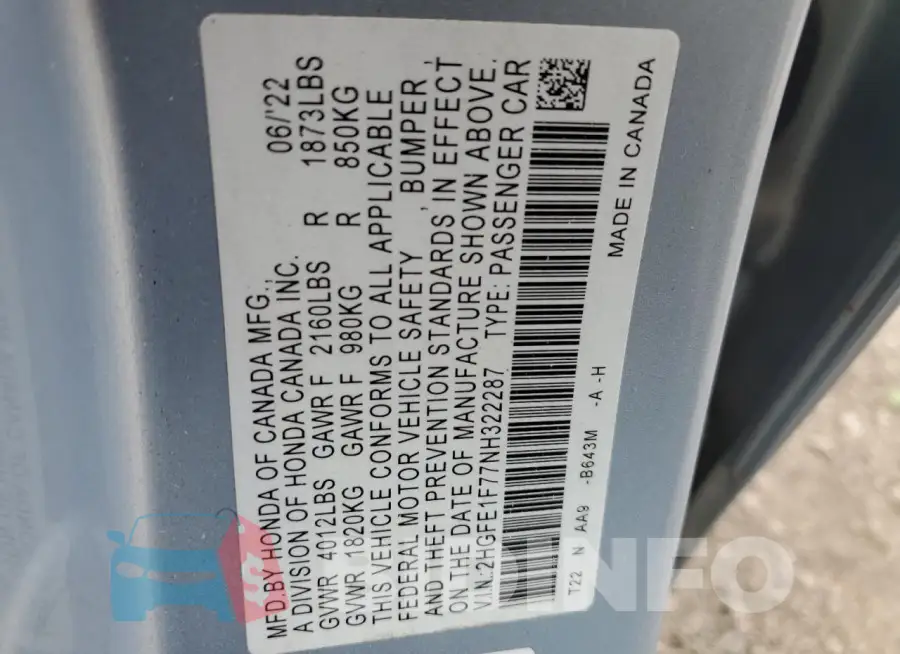 2HGFE1F77NH322287 Photo# 12