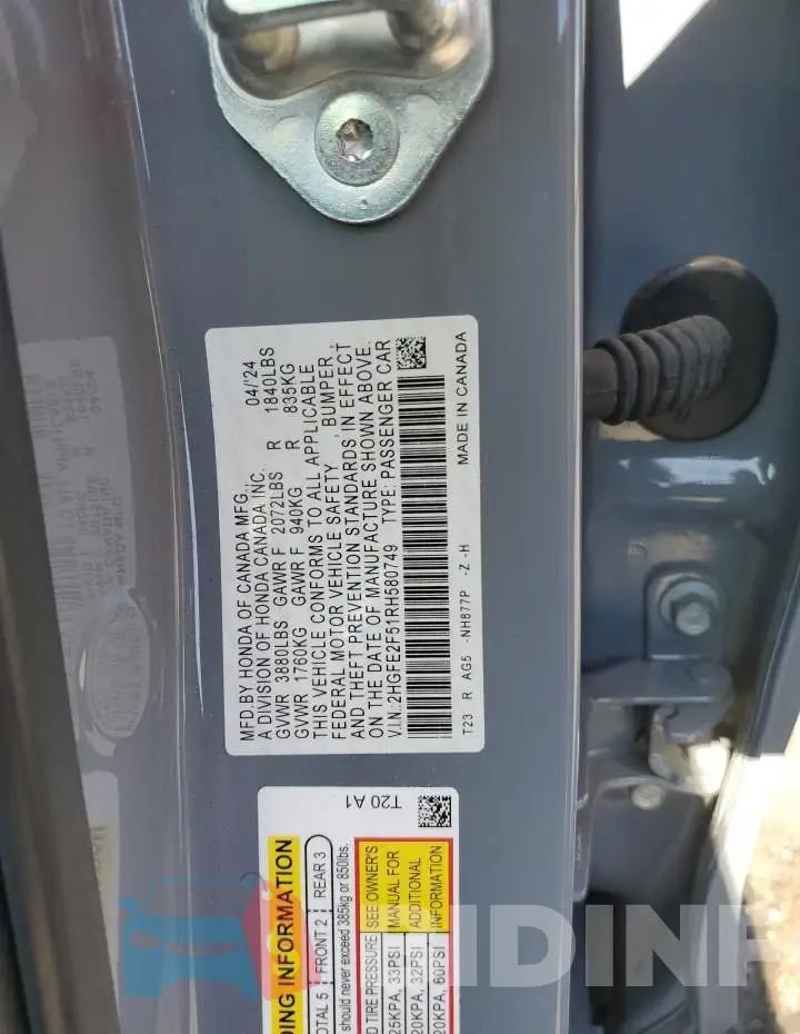 2HGFE2F51RH580749 Photo# 12