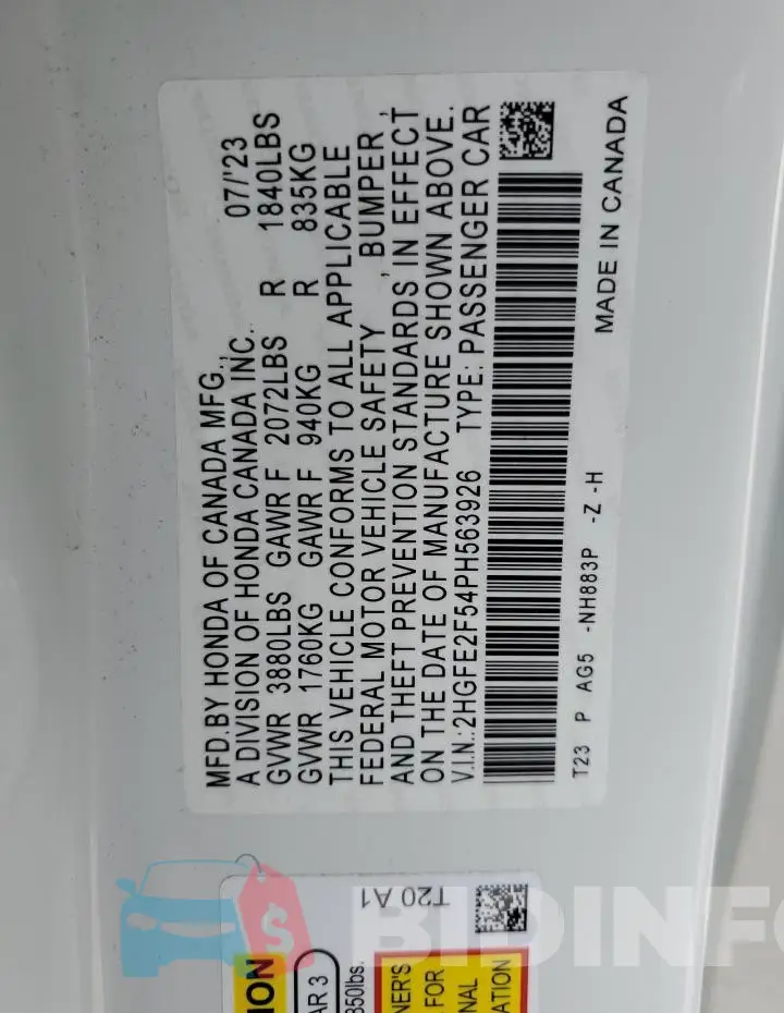 2HGFE2F54PH563926 Photo# 12