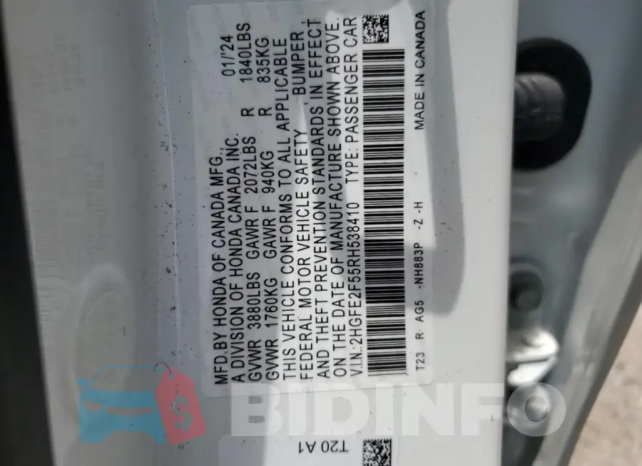 2HGFE2F55RH538410 Photo# 13