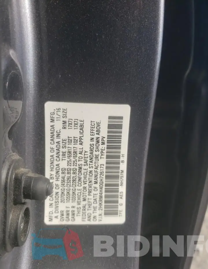 2HKRM4H40GH726173 Photo# 14