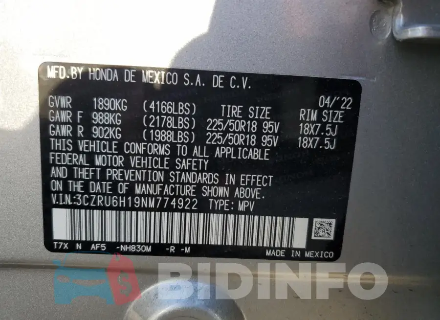 3CZRU6H19NM774922 Photo# 12