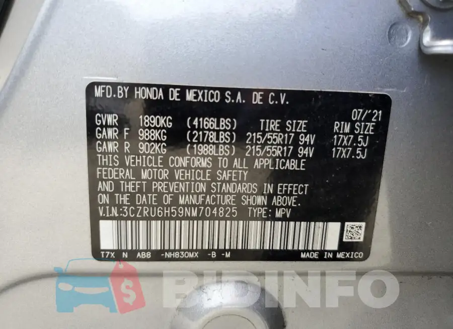 3CZRU6H59NM704825 Photo# 14