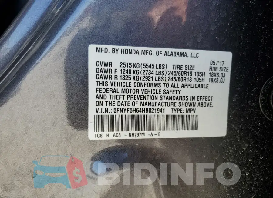 5FNYF5H64HB021941 Photo# 13