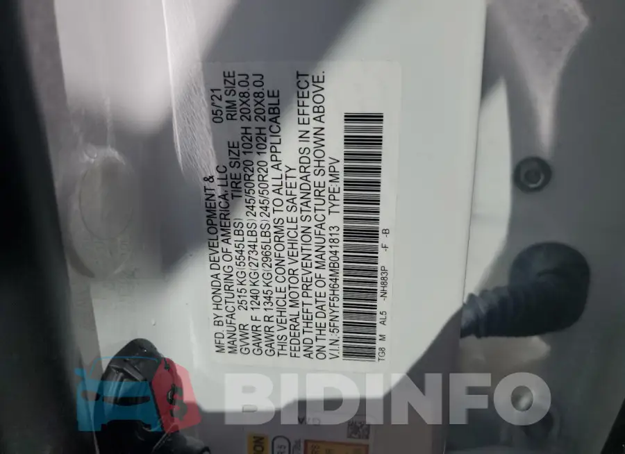 5FNYF5H64MB041813 Photo# 14