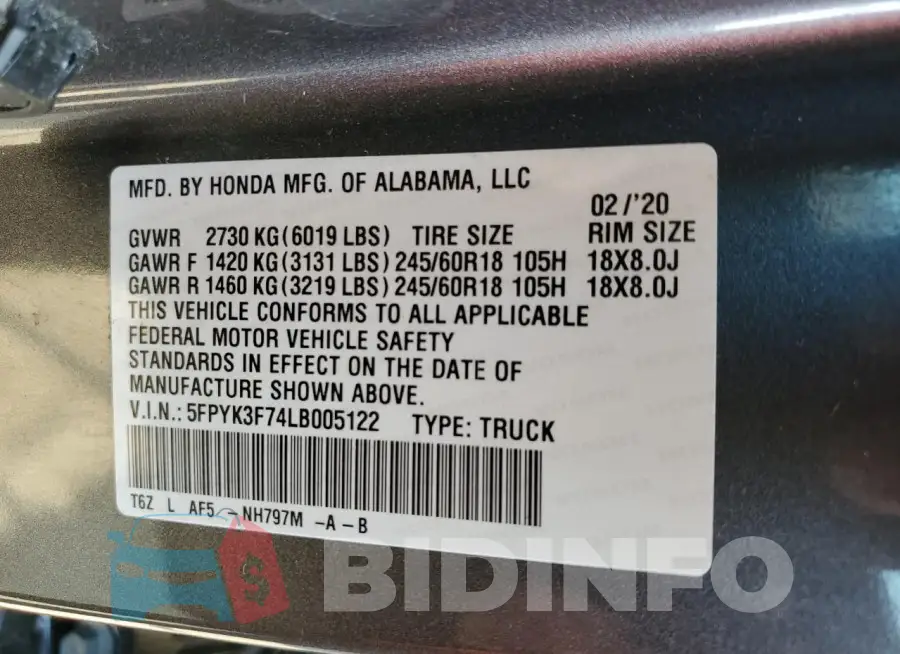 5FPYK3F74LB005122 Photo# 12