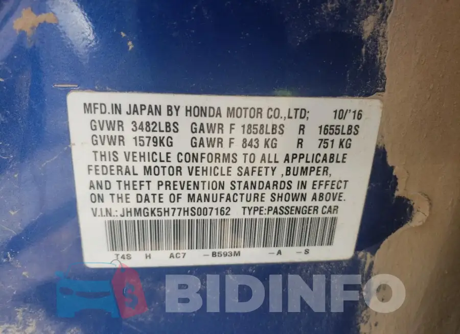 JHMGK5H77HS007162 Photo# 13