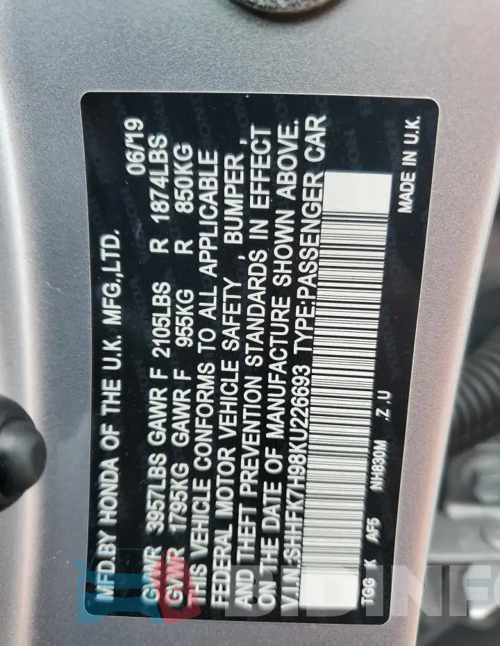 SHHFK7H98KU226693 Photo# 12