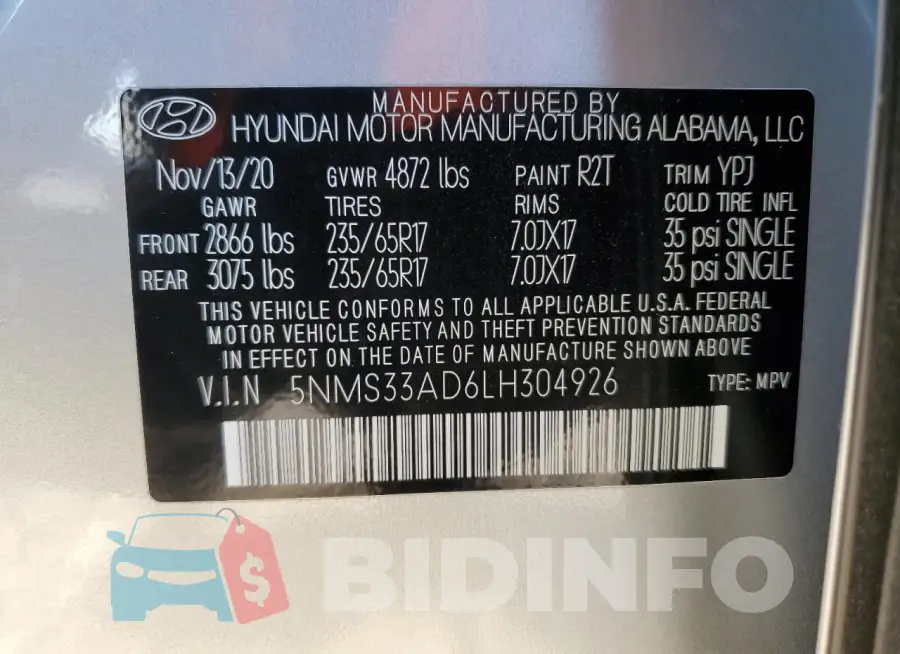 5NMS33AD6LH304926 Photo# 13