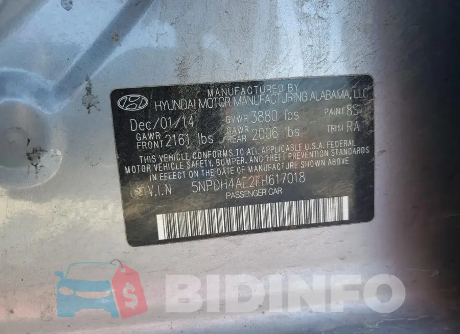 5NPDH4AE2FH617018 Photo# 12