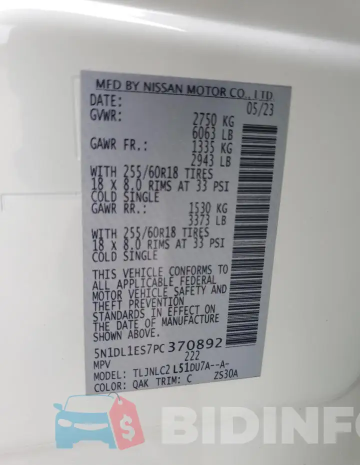 5N1DL1ES7PC370892 Photo# 13