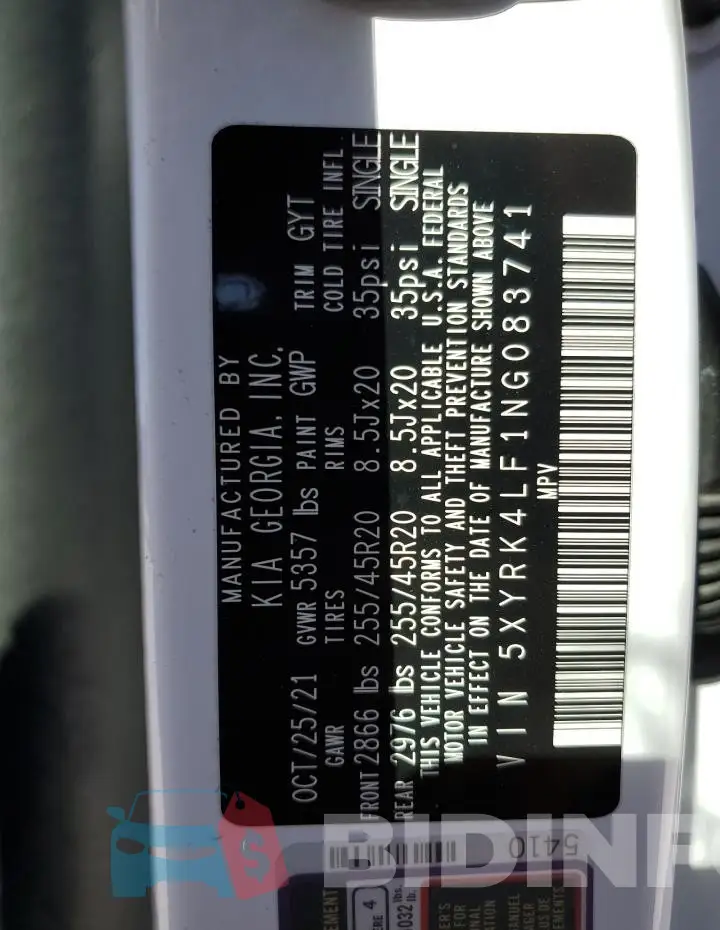 5XYRK4LF1NG083741 Photo# 13