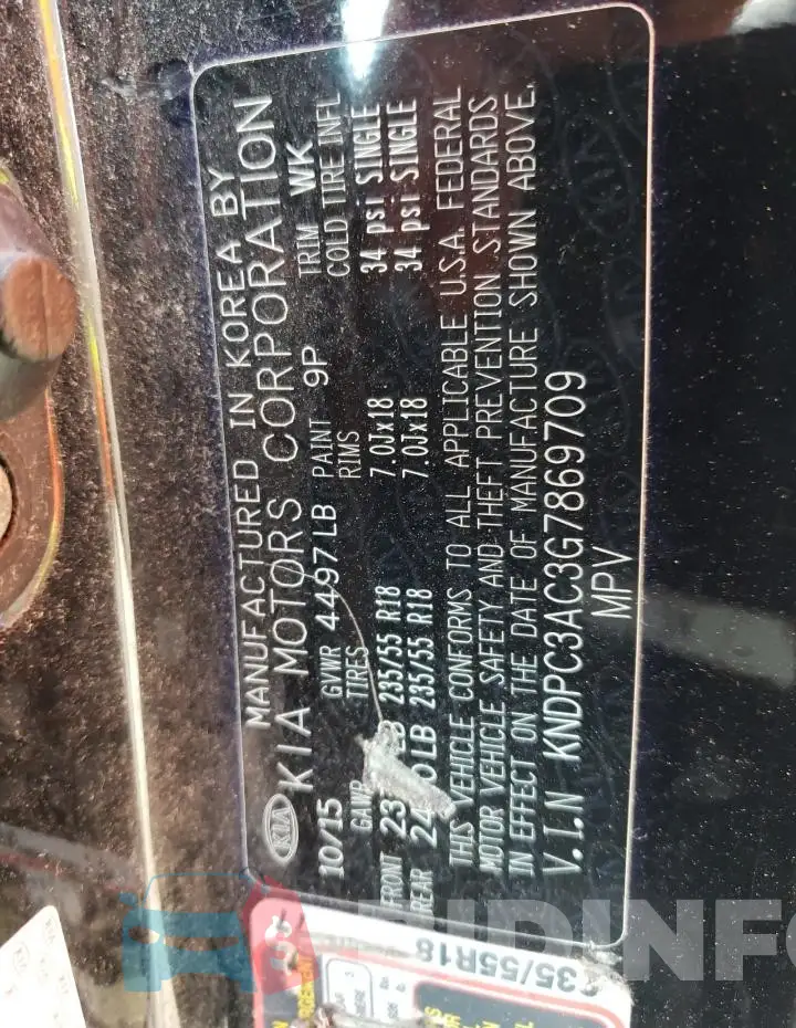 KNDPC3AC3G7869709 Photo# 13