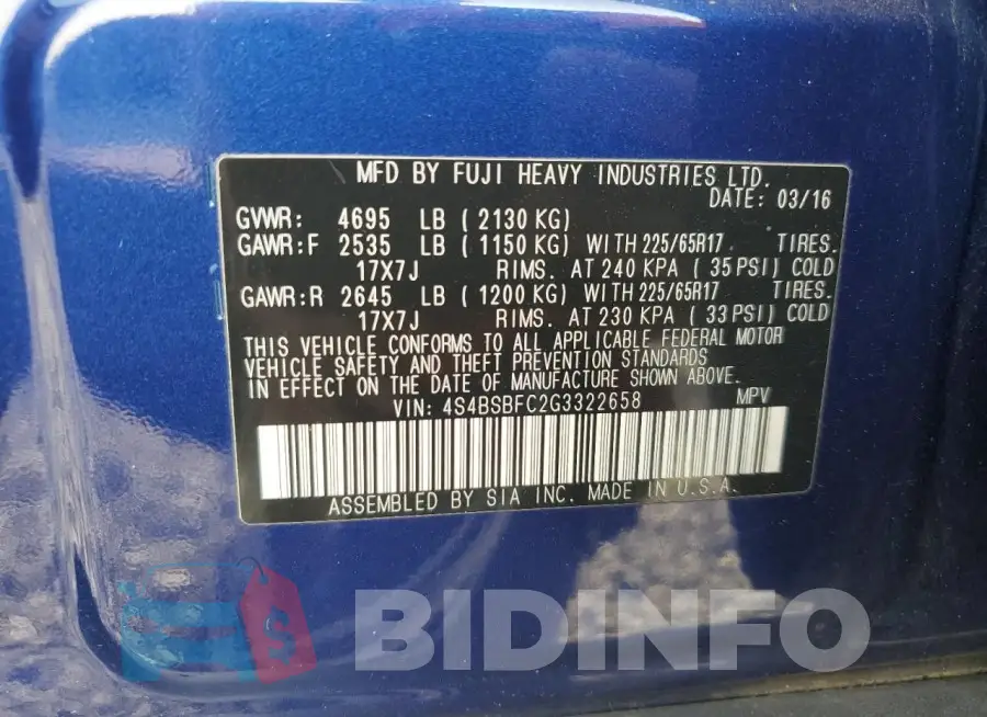 4S4BSBFC2G3322658 Photo# 13