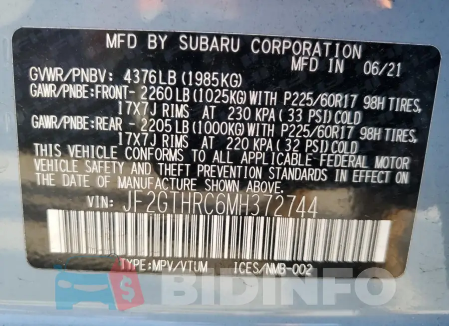 JF2GTHRC6MH372744 Photo# 14